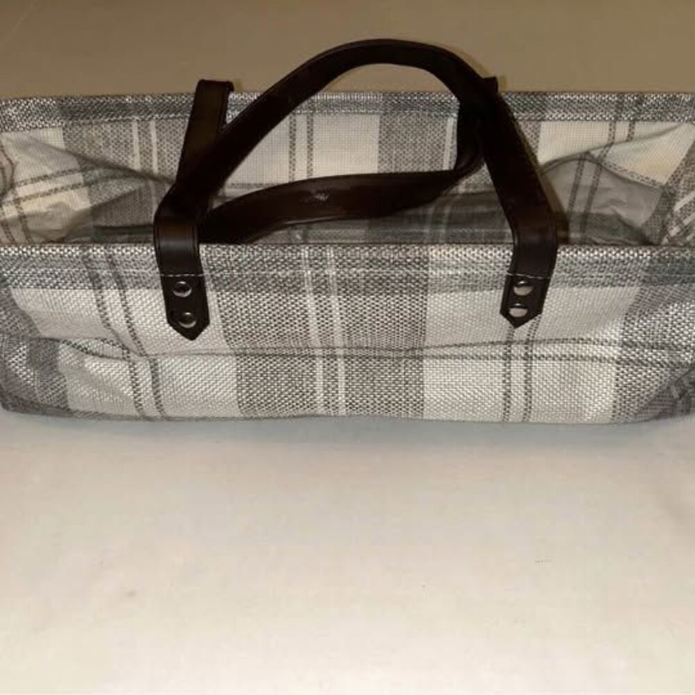 Plastic Collapsable Rectangular Plastic Basket Gray And White Plaid